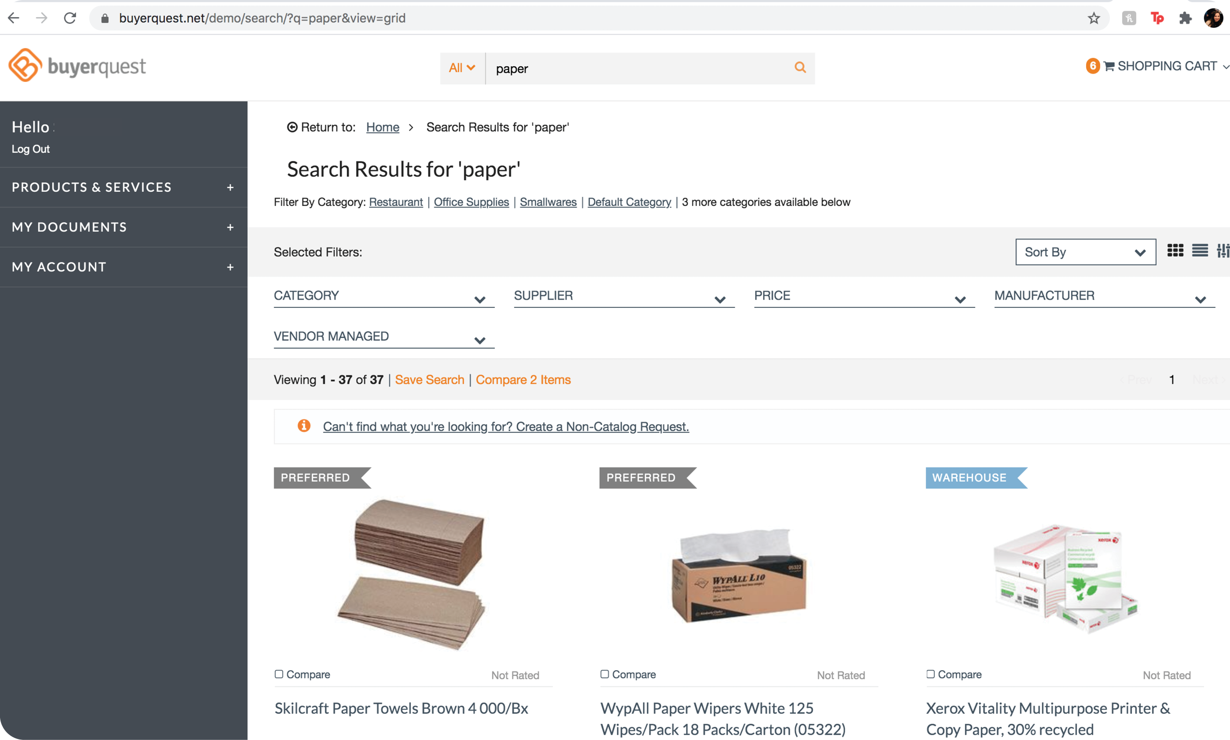 Search results procurement software
